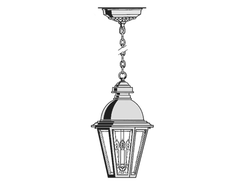South Bend, Large, aluminum, Ceiling Mount, chain, Clear glass (4) 25W B10, 120V